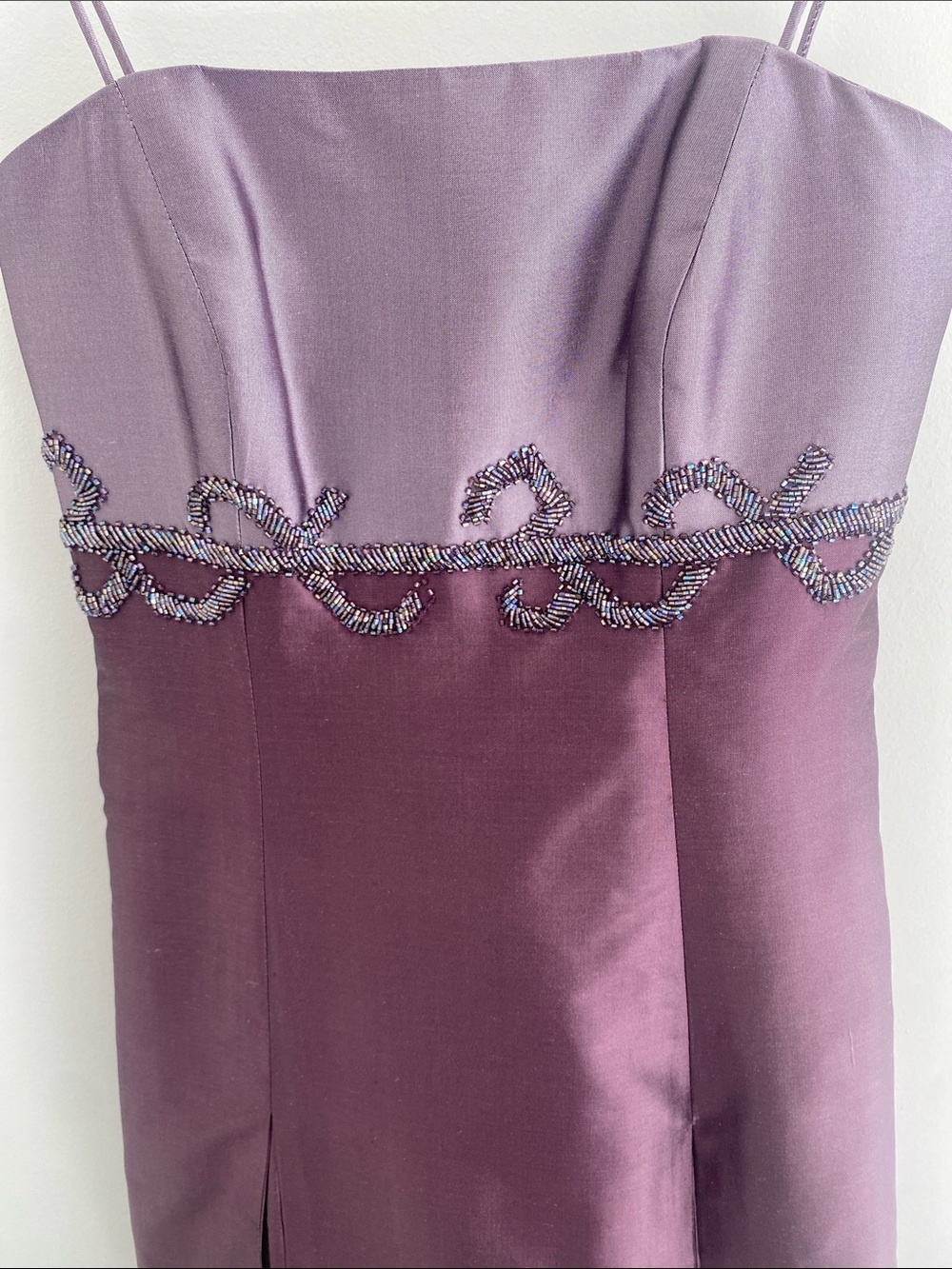 Marisa Baratelli Thai Silk Beaded Gown Spagetti Straps/Strapless Plum Mauve 2